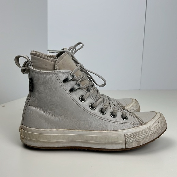 Converse High Top Sneaker Boot Chuck Taylor All Star Leather Waterproof Beige - Picture 3 of 16